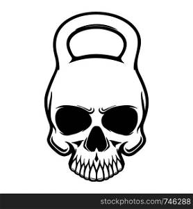 Skull in the form of a kettlebell. Design element for poster, t shirt, card, banner. Vector illustration