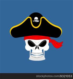 Skull Pirate portrait in hat. Eye patch. filibuster cap. skeleton corsair  