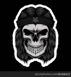 Skull Rocker head stickers vector illustration