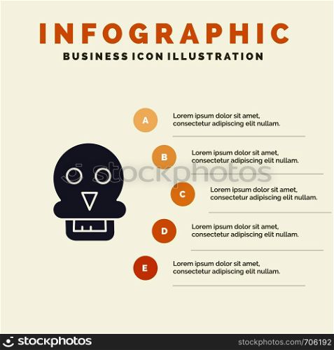 Skull, Skull Death, Medical, Man Solid Icon Infographics 5 Steps Presentation Background