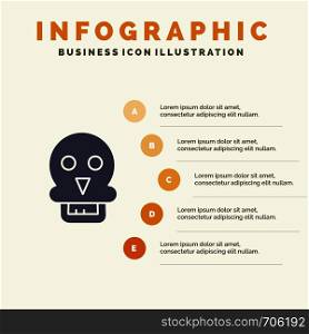 Skull, Skull Death, Medical, Man Solid Icon Infographics 5 Steps Presentation Background