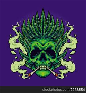 Skull Smoking Weed Leaf Hair Vector illustrations for your work Logo, mascot merchandise t-shirt, stickers and Label designs, poster, greeting cards advertising business company or brands.