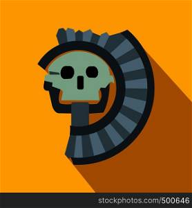 Skull the god of death of Aztecs icon in flat style on a yellow background . Skull the god of death of Aztecs icon, flat style