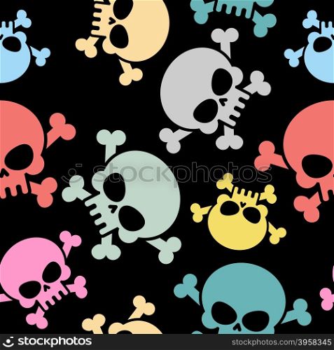 Skull with bones seamless pattern. Colored skull skeleton. Halloween Vector background &#xA;