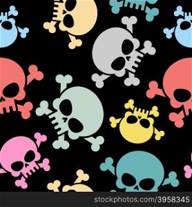 Skull with bones seamless pattern. Colored skull skeleton. Halloween Vector background &#xA;