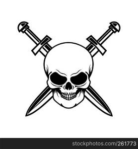 Skull with crossed swords. Design element for logo, label, sign, poster, t shirt. Vector illustration