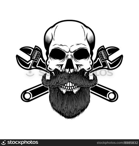 Skull with crossed wrenches. Design element for logo, label, sign, poster, card. Vector illustration
