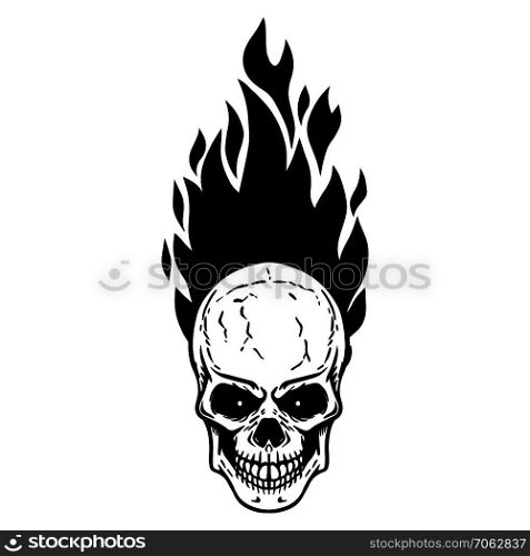 Skull with fire on white background. Design element for logo, label, emblem, sign, badge. Vector image