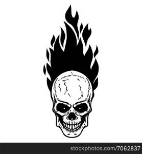 Skull with fire on white background. Design element for logo, label, emblem, sign, badge. Vector image