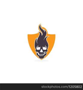 Skull with flames vector logo design. Cool tattoo or logo design.
