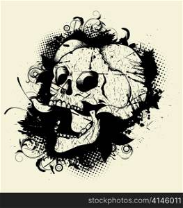 skull with floral and grunge