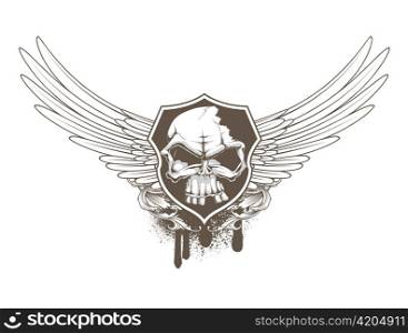 skull with floral and wings