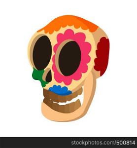 Skull with floral ornament icon in cartoon style on a white background. Skull with floral ornament icon, cartoon style