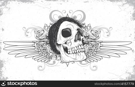 skull with grunge and wings