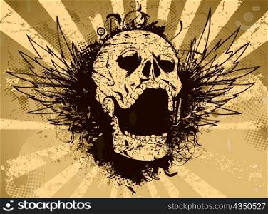 skull with grunge rays background vector illustration