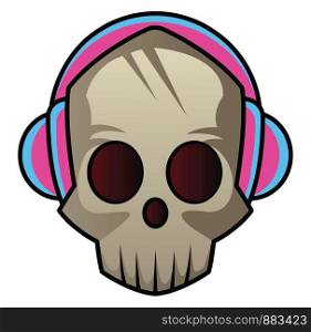 Skull with headphones on illustration vector on white background