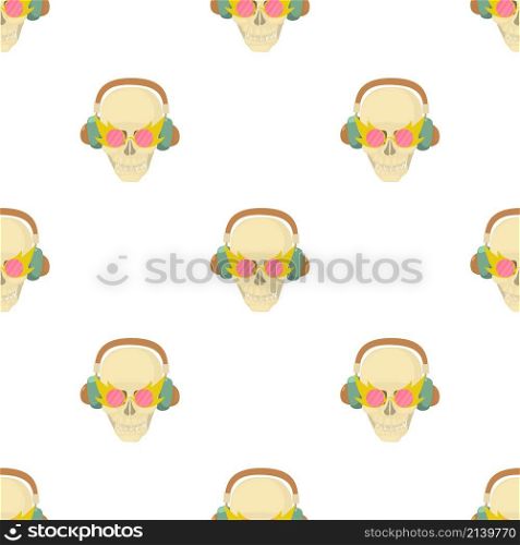 Skull with headphones pattern seamless background texture repeat wallpaper geometric vector. Skull with headphones pattern seamless vector