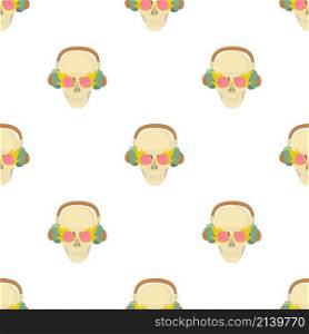Skull with headphones pattern seamless background texture repeat wallpaper geometric vector. Skull with headphones pattern seamless vector
