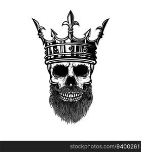 Skull with king crown. Design element for logo, label, sign, emblem. Vector illustration
