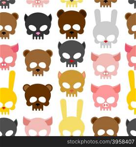skulls animal seamless pattern. Background for Halloween. Snout bear and a pig. Skull rabbit and cat. Head skeleton pets&#xA;