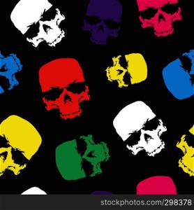 Skulls seamless pattern background, color skull grunge design for textiles, wrapping paper and printing products. Vector illustration.. Skulls seamless pattern background, color skull grunge design for textiles, wrapping paper and printing products
