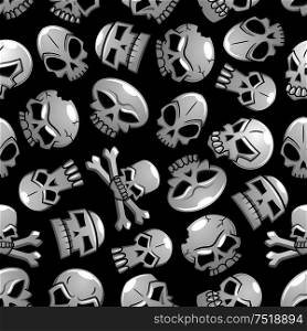 Skulls seamless pattern background. Scary skeleton craniums and crossbones halloween wallpaper. Halloween skeleton skulls seamless background