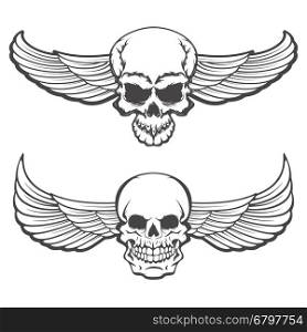 skulls with wings. Design element for poster, t-shirt print. Vector illustration.
