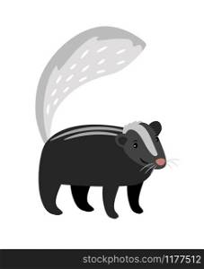 Skunk cute cartoon icon isolated on white bakground, vector illusration. Skunk cute cartoon icon