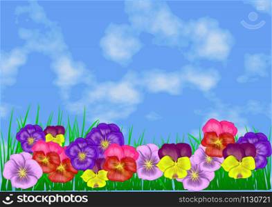 sky and flowers. abstract background with clouds on blue sky