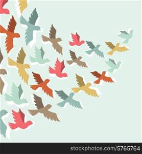 Sky background with stylized color flying birds.
