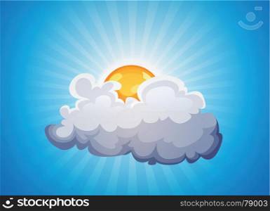 Sky Background With Sunshine And Cloud. Illustration of a cartoon sky background with sun shining behind a cloud