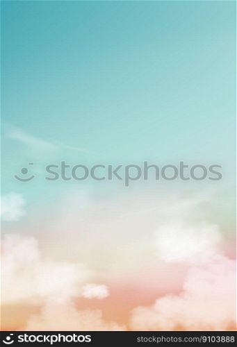 Sky blue Pastel in Orange, Peach, Light Green colour Background, Dramatic twilight landscape with Sunset in evening,Vector horizon Sunrise in Morning banner of Sunlight for four season backdrop Banner