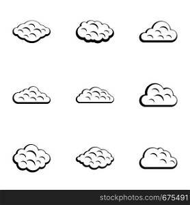 Sky cloud icon set. Simple set of 9 sky cloud vector icons for web isolated on white background. Sky cloud icon set, simple style