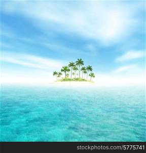 Sky, Ocean And Tropical Island With Palms