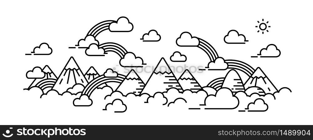 sky scape and rainbow with cloudy panorama view single line.