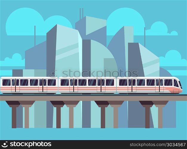 Sky Train, Subway Concept Vector. Sky Train, Subway Landscape Flat Concept. Vector train transportation concept on city backdrop