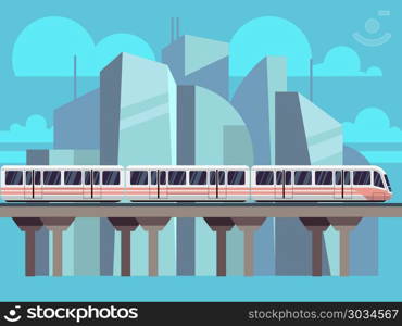 Sky Train, Subway Concept Vector. Sky Train, Subway Landscape Flat Concept. Vector train transportation concept on city backdrop