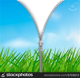 Sky with grass background with zipper. Vector.