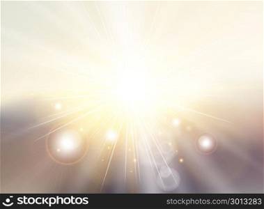 Sky with sunlight rays twilight blurred gradient abstract background landscape. Spring summer. Vector graphic illustration