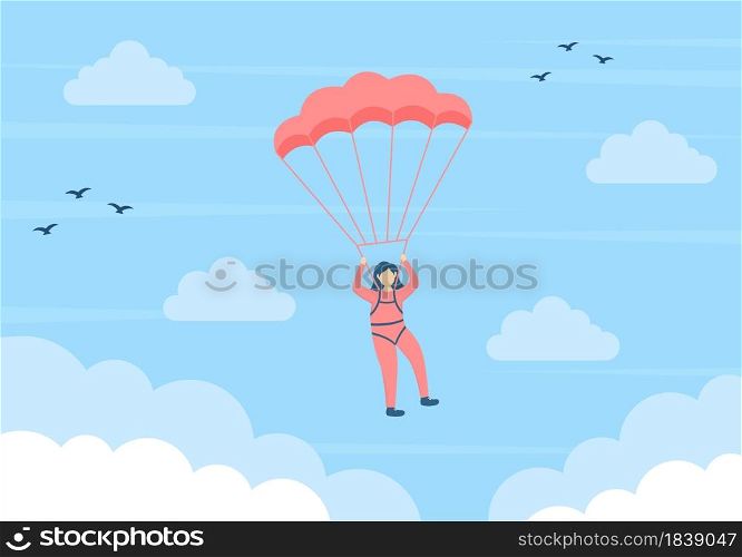 Skydive is a Type Sport of Outdoor Activity Recreation Using Parachute and High Jump in Sky Air. Cute Cartoon Background Vector Illustration