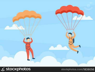 Skydive is a Type Sport of Outdoor Activity Recreation Using Parachute and High Jump in Sky Air. Cute Cartoon Background Vector Illustration