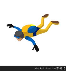Skydiver in freefall icon in cartoon style on a white background. Skydiver in freefall icon, cartoon style