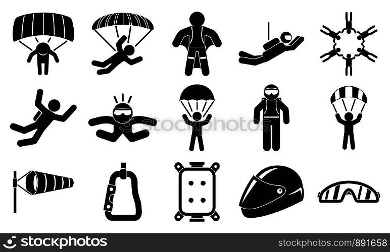Skydivers icons set. Simple set of skydivers vector icons for web design on white background. Skydivers icons set, simple style