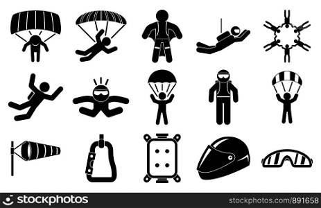 Skydivers icons set. Simple set of skydivers vector icons for web design on white background. Skydivers icons set, simple style