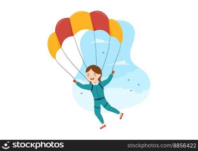 Skydiving Illustration with Kids Skydivers use Parachute and Sky Jump for Outdoor Activities in Flat Extreme Sport Cartoon Hand Drawn Templates