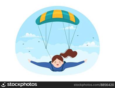 Skydiving Illustration with Skydivers use Parachute and Sky Jump for Outdoor Activities in Flat Extreme Sport Cartoon Hand Drawn Templates