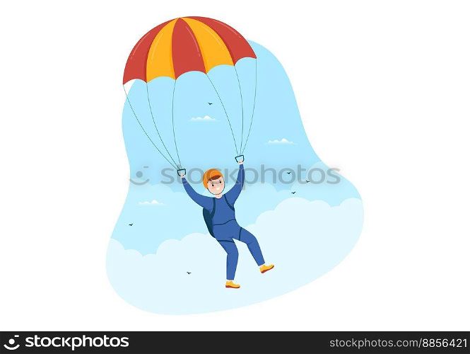 Skydiving Illustration with Skydivers use Parachute and Sky Jump for Outdoor Activities in Flat Extreme Sport Cartoon Hand Drawn Templates