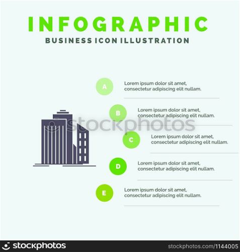 Skyscraper, Architecture, Buildings, Business, Office, Real Estate Solid Icon Infographics 5 Steps Presentation Background