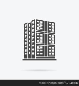 Skyscraper logo building icon. Black building and isolated skyscraper, tower and office city architecture, house business building logo, apartment office vector illustration