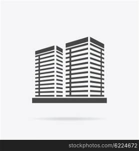 Skyscraper logo building icon. Black building and isolated skyscraper, tower and office city architecture building, house business building, apartment office vector illustration